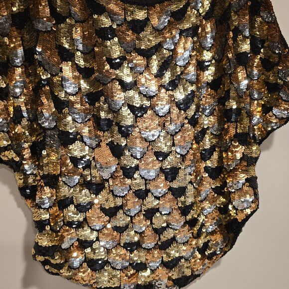 True Vintage Sequined Mermaid Fish Scale Scalloped Blouse Cocktail 100% Silk - Picture 2 of 11